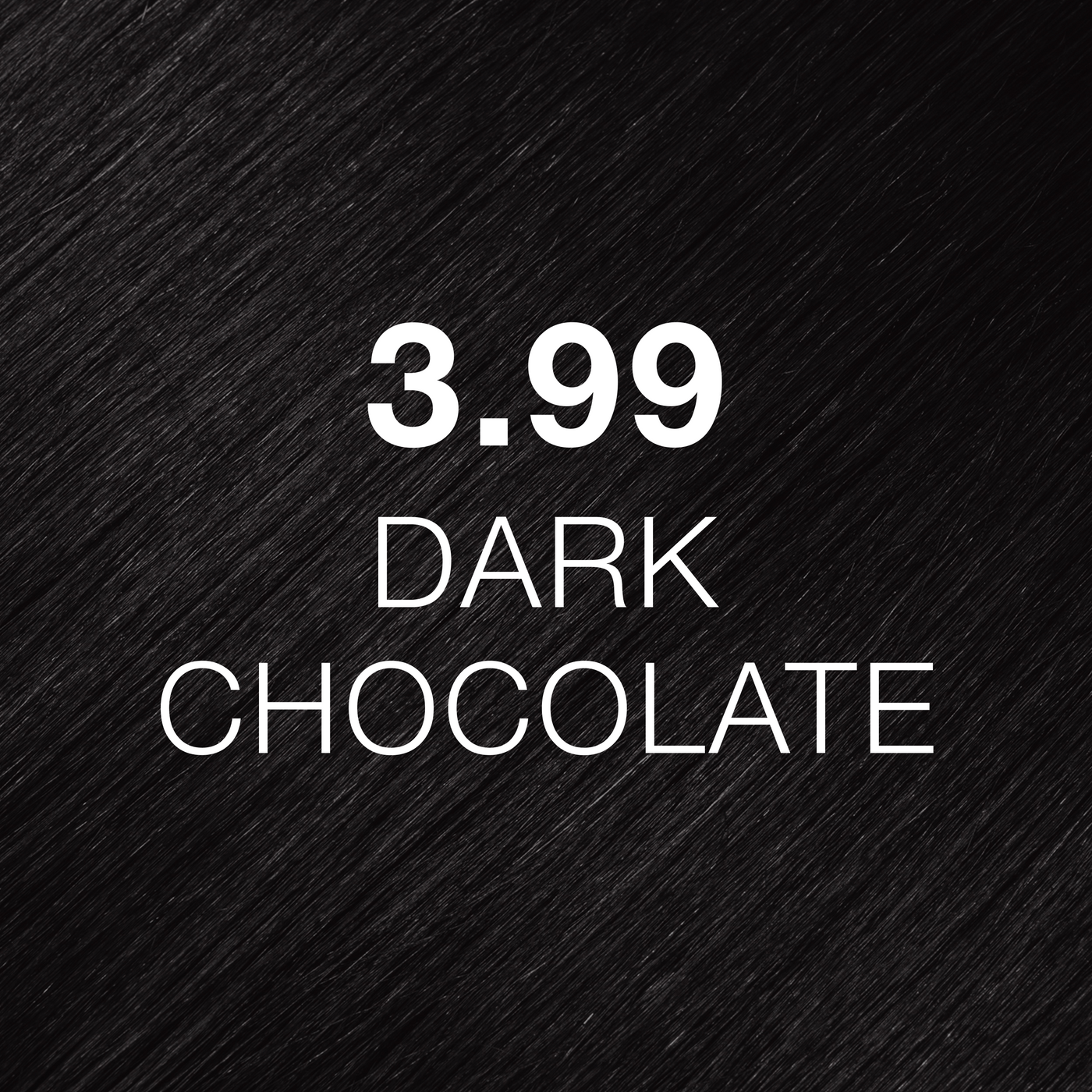 Silky hair texture showcasing the GK Hair's Juxevin Cream Color "3.99 Dark Chocolate" in bold white text.