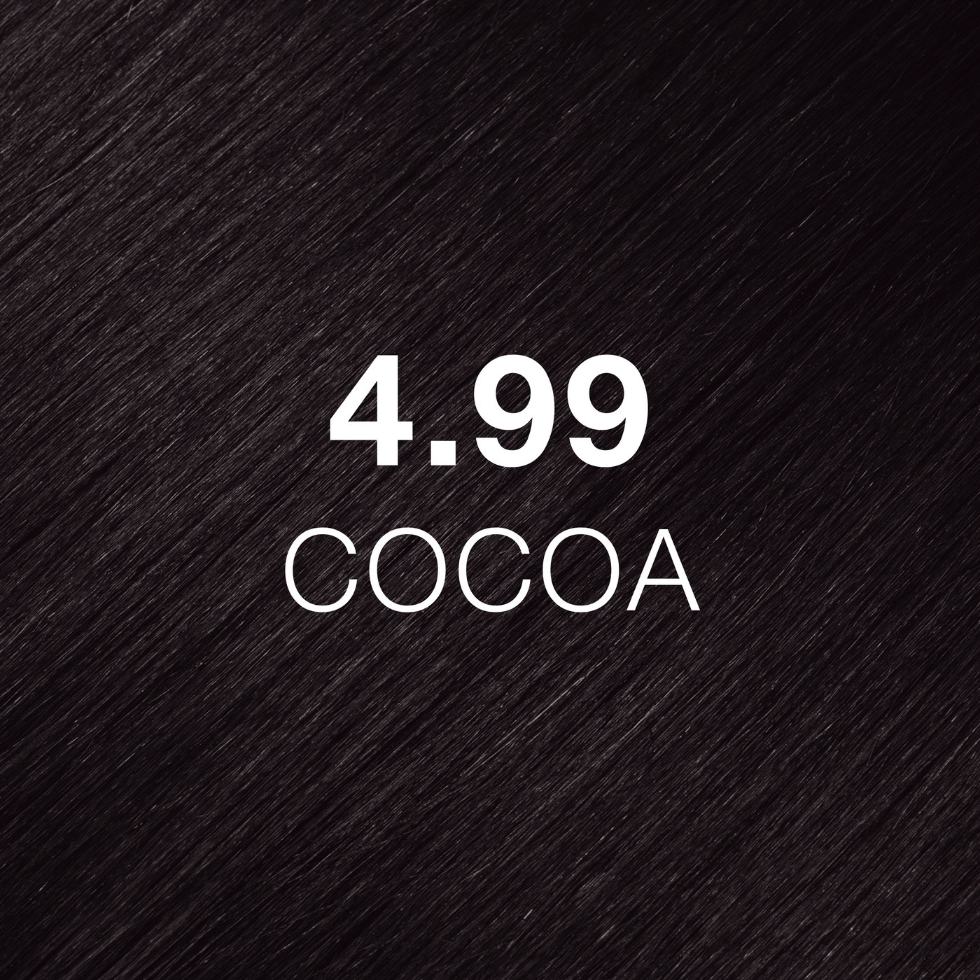 Silky hair texture showcasing the GK Hair's Juxevin Cream Color "4.99 Cocoa" in bold white text.