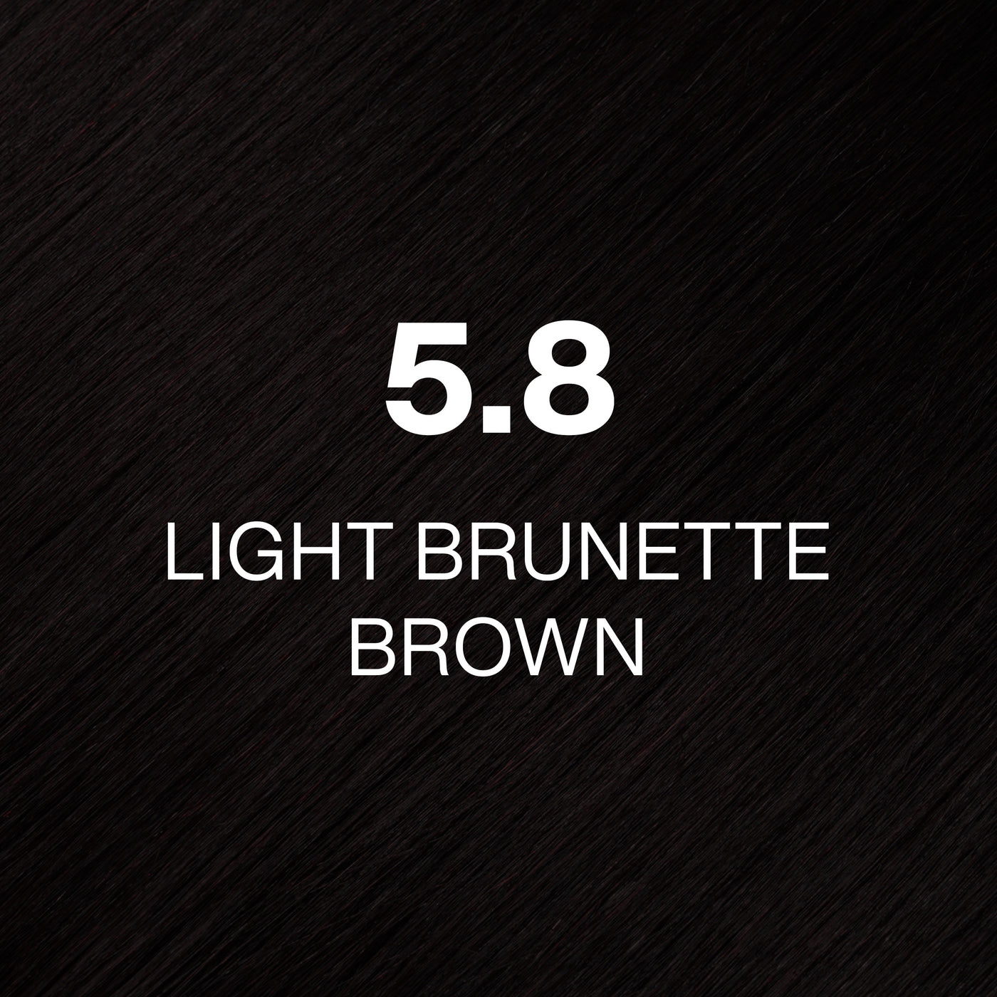 Silky hair texture showcasing the GK Hair's Juxevin Cream Color "5.8 Light Brunette Brown" in bold white text.