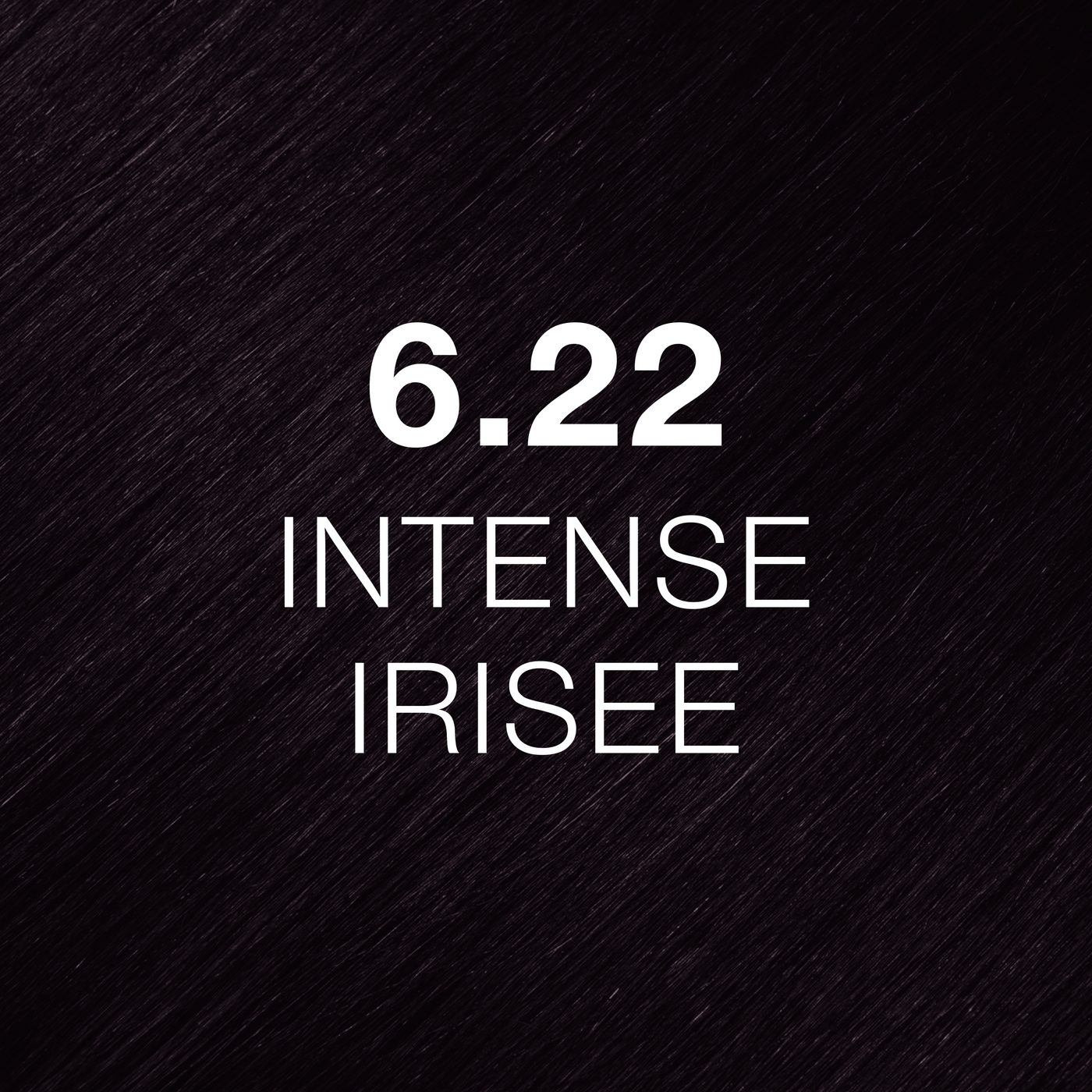 Silky hair texture showcasing the GK Hair's Juxevin Cream Color "6.22 Intense Irisee" in bold white text.