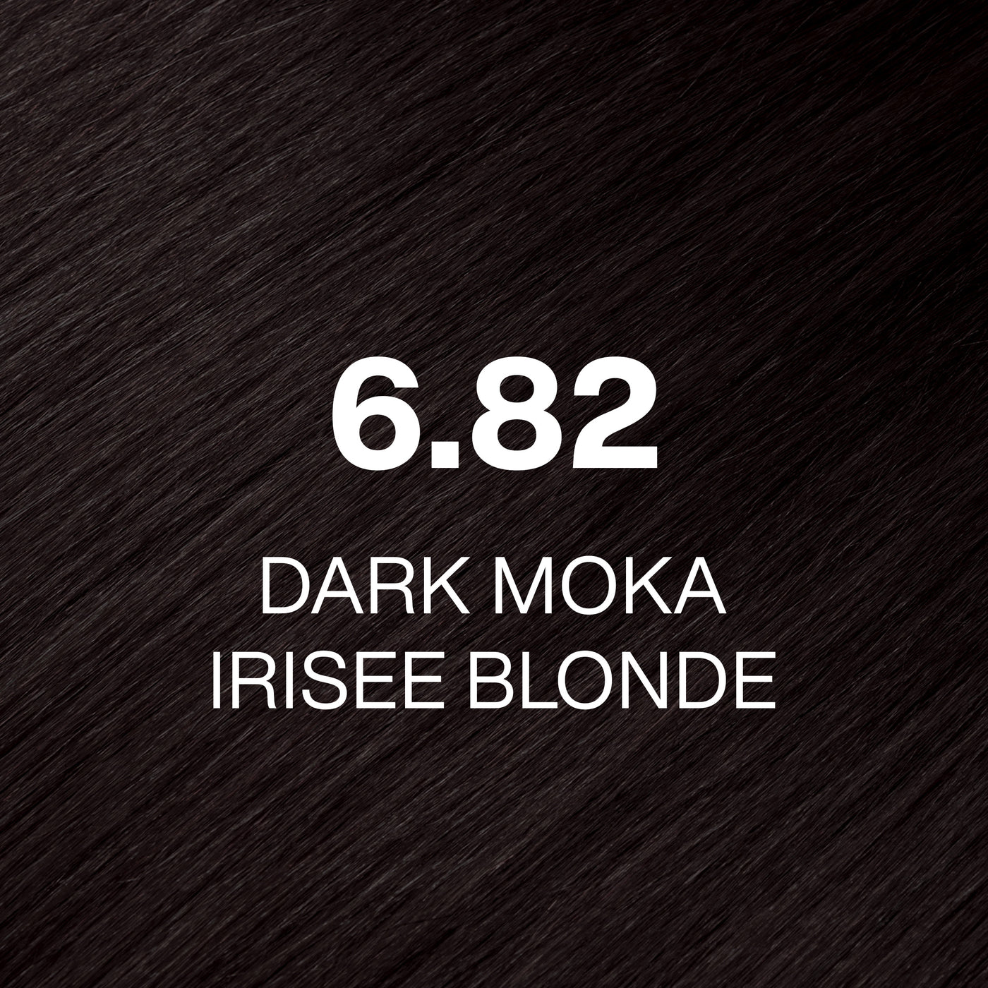 Silky hair texture showcasing the GK Hair's Juxevin Cream Color "6.82 Dark Moka Irisee Blonde" in bold white text.