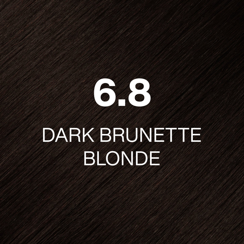 GK Hair Juvexin Cream Color 6.8 Dark Brunette Blonde hair color swatch, near-black deep brown strands labeled in white
