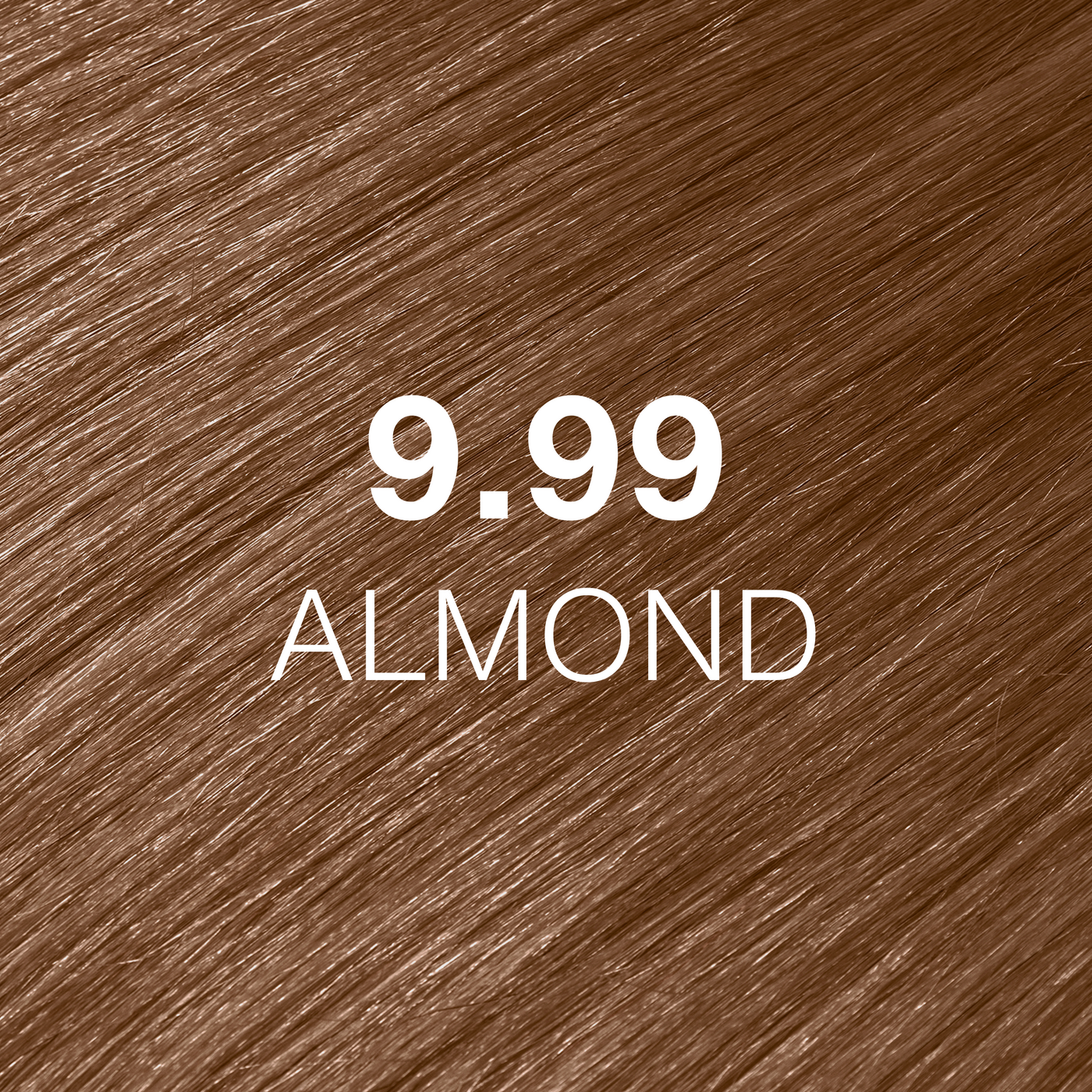 Silky hair texture showcasing the GK Hair's Juxevin Cream Color "9.99 Almond" in bold white text.