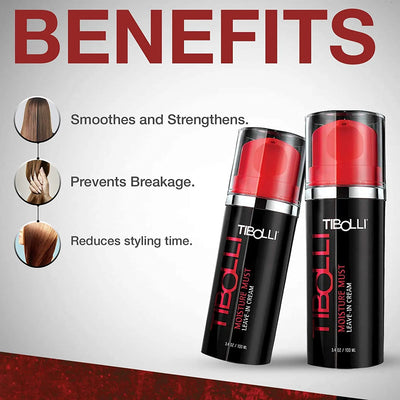 TIBOLLI Moisture Must Leave-in Cream against a with background, with Benefit of Tibolli