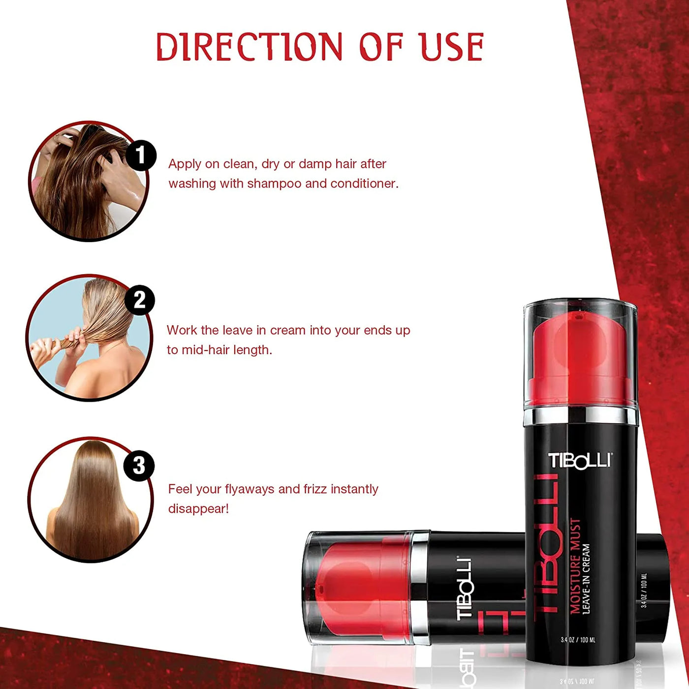 Step by Step Directional  Use of Tiboli Moisture Mist Leave-In Cream