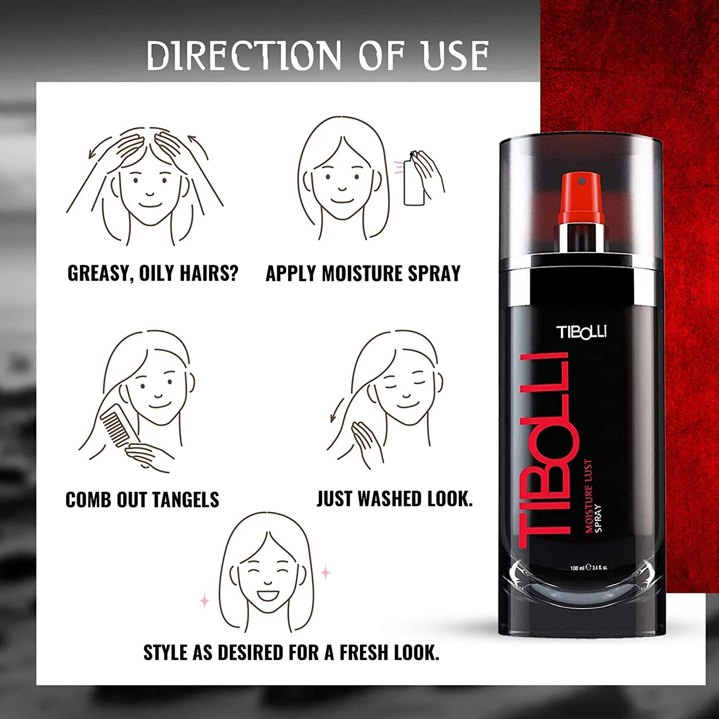 Step by Step Directional Use of Tiboli Moisture Lust Spray