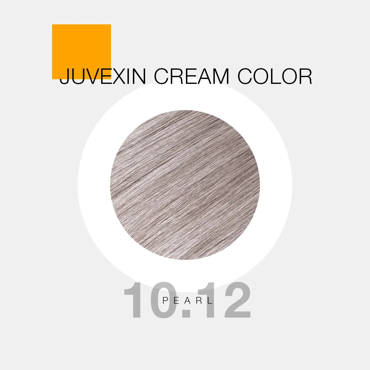 Juvexin Cream Color in shade 10.12 Pearl. A circular swatch shows Pearl color, with bold text and a small orange square accent.