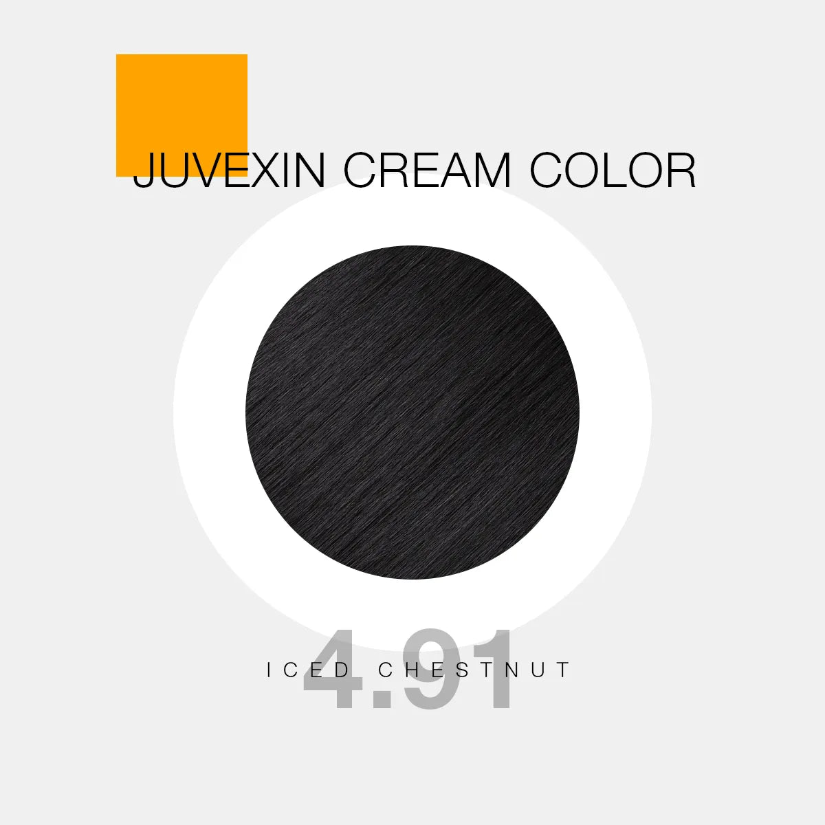 Juvexin Cream Color in shade 10.12 Iced Chestnut. A circular swatch shows Chestnut color, with bold text and a small orange square accent.