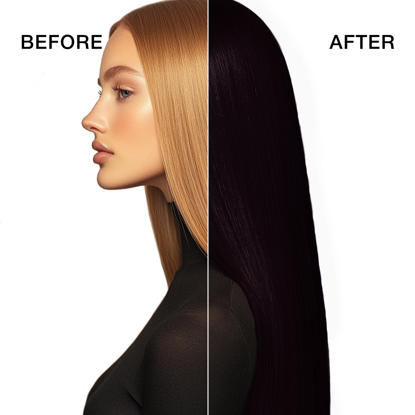 GK Hair's model 4 showing her hair before and after using GK Hair's 4.2 Irisee Brown Cream Color