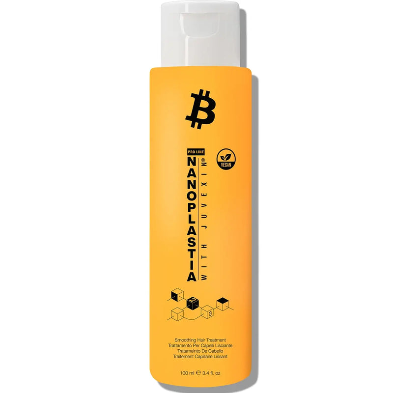 GK Hair Nanoplastia with Juvexin Pro Line smoothing hair treatment, orange 100 ml bottle with white cap and vegan badge