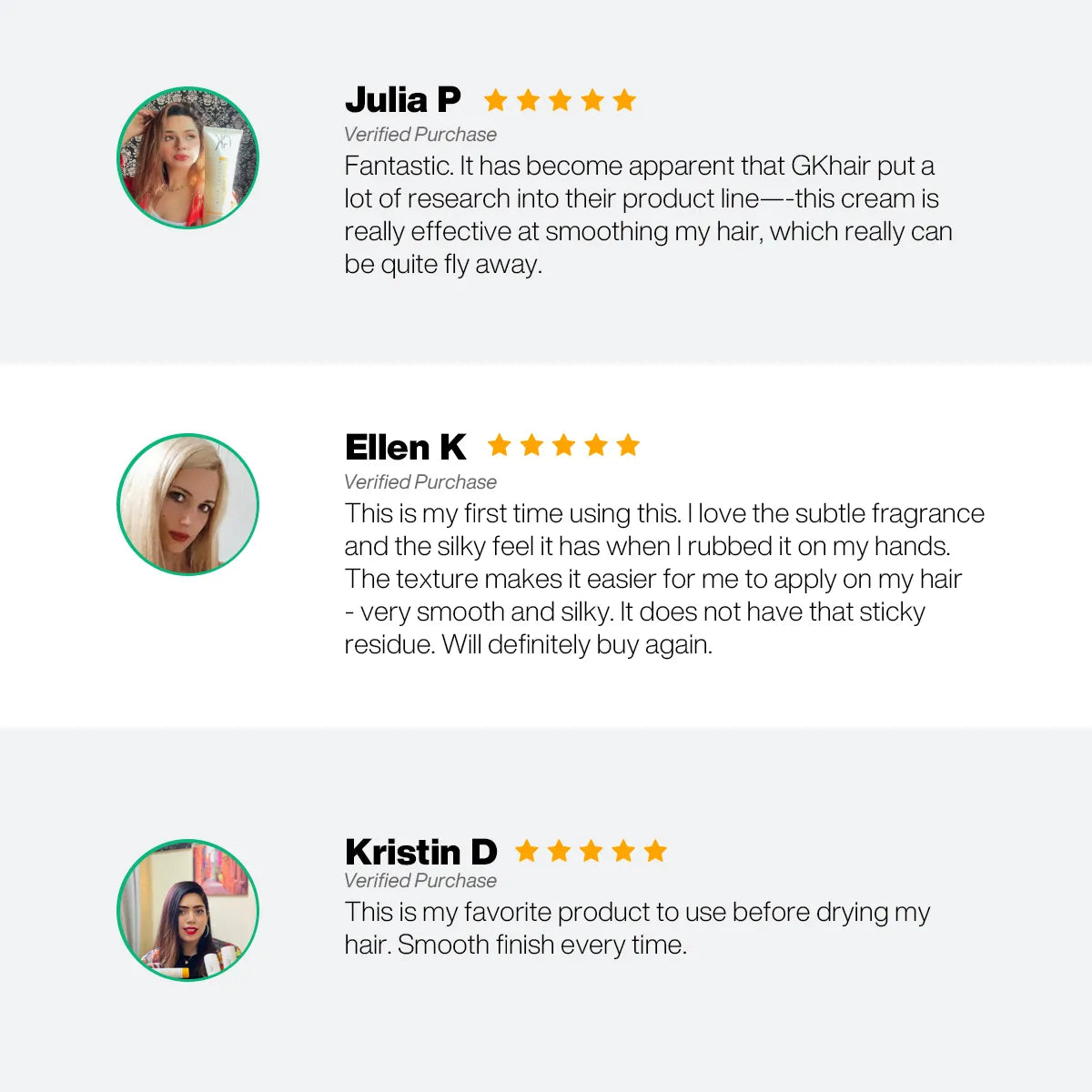 User Proven Review on GK Hair ThermalStyleHer Cream with user testimonials and star ratings.