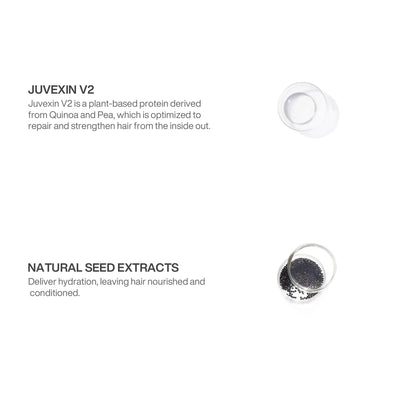 Trioxxy Hair Treatment Ingredients Containing Juvexin V2 and NAtural Seed Extracts with a White Background