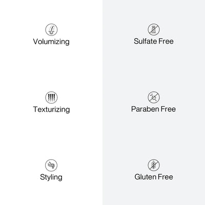 List of product features with icons and text on a white background