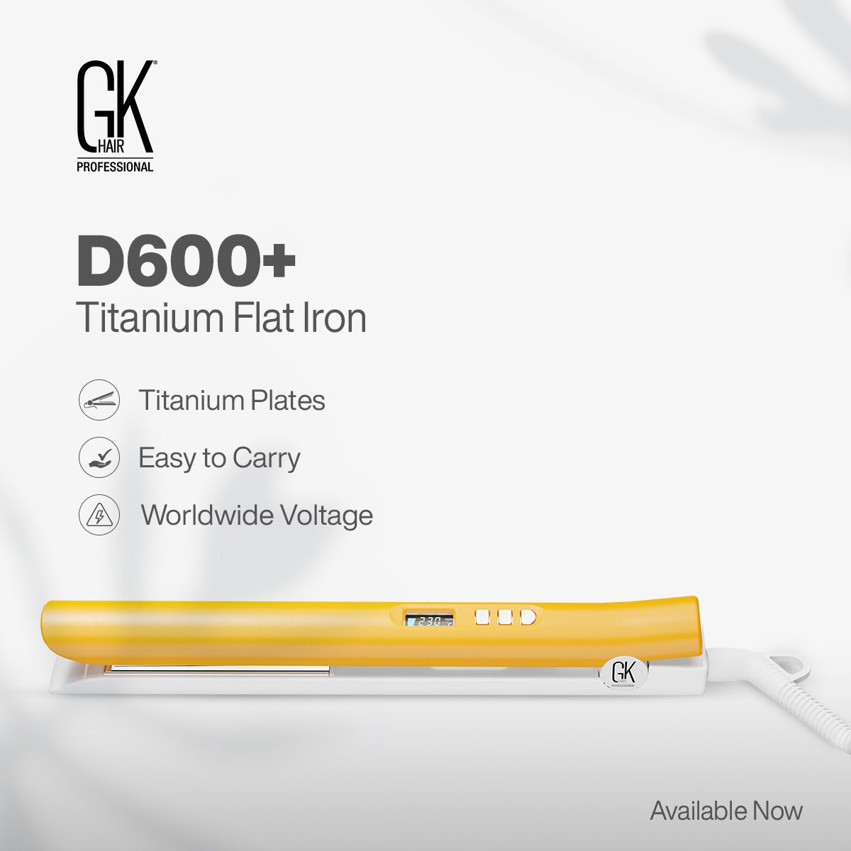 Fer plat en titane GKhair D600+, prise UEGKhair D600+ Titanium Flat Iron EU Plug